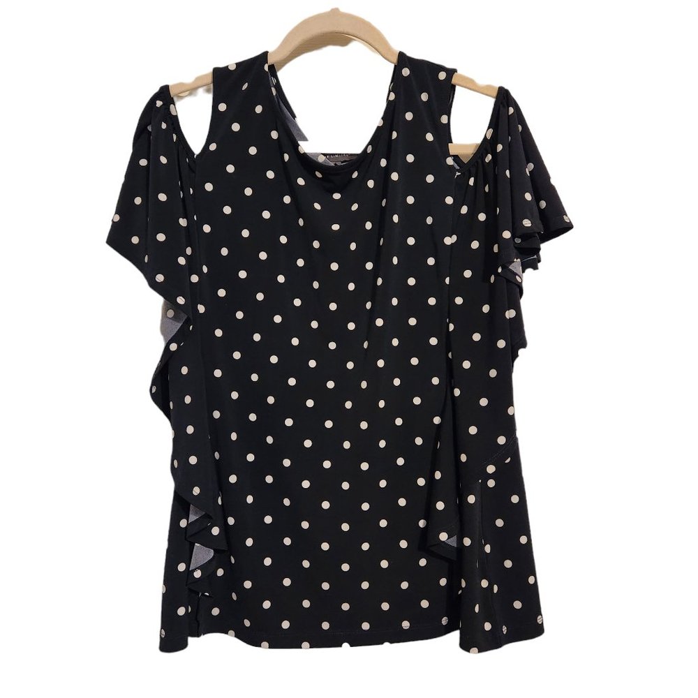 Navy Poka Dot The Limited Cold Shoulder Top Size L - Picture 1 of 6